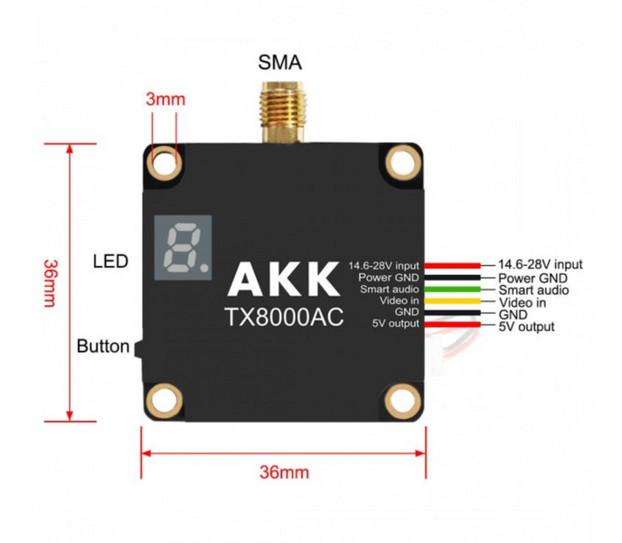 AKK TX8000AC Ultra Long Range 8W 4.9&ndash;6GHz 96CH  AKK-VTX-TX8000AC фото