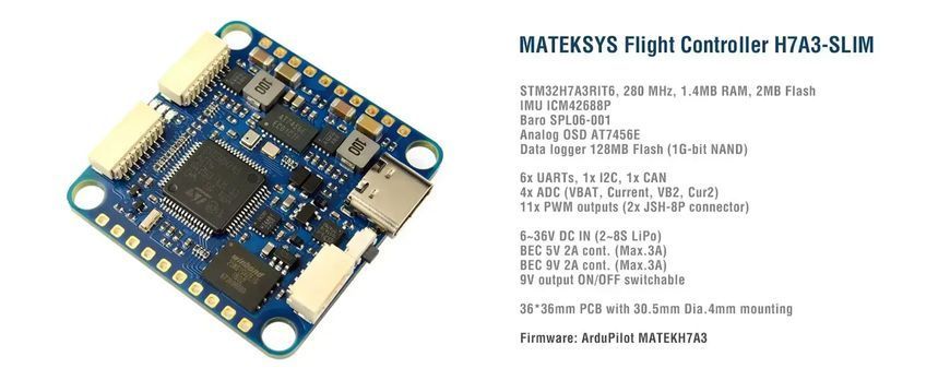 Польотний контролер Matek H7A3-SLIM 30x30 ArduPilot для FPV дрона та мультикоптера MT-FC-H7A3-SLIM фото