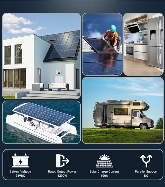 Гібридний сонячний інвертор ANENJI 4.2 кВт 24 В з Wi-Fi та MPPT 100 А (ANJ-4200W-24V) ANJ-4200W-24V фото
